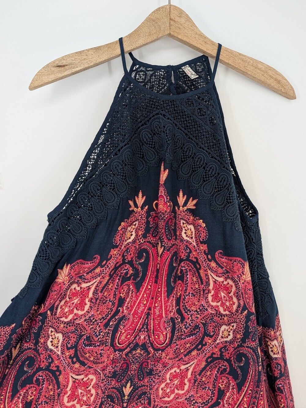 Free People Shea Printed Mini Dress Navy Blue Pink XS - Picture 5 of 9